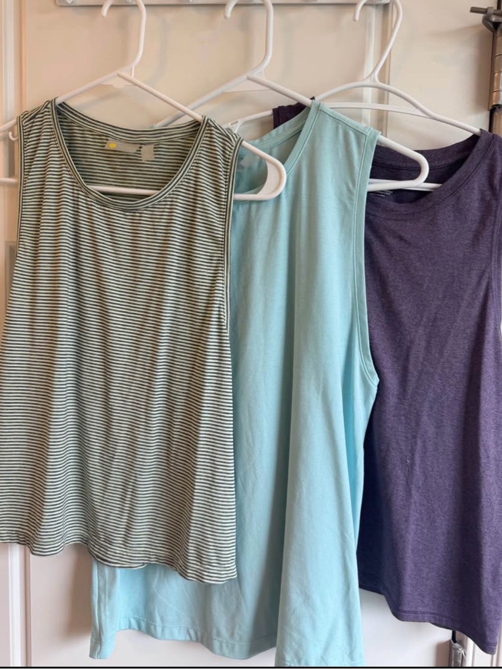Women’s Sleeveless Tank Top - Light Blue, Green Stripe, Purple